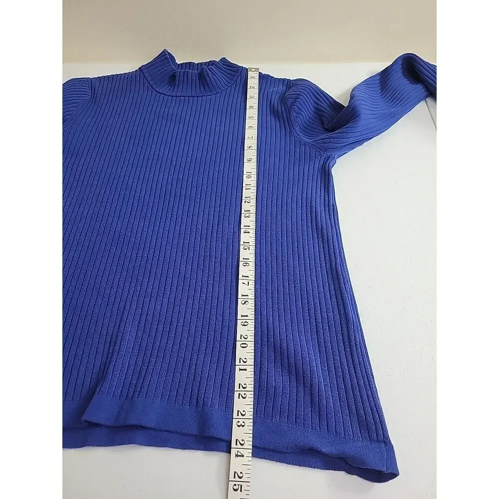 Appleseed's Blue High Neck Silk Blend Ribbed Pullover‎ Sweater Womens Size Large